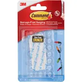 3M Command Mini Dekorationsclips - Gennemsigtige, 20 klips og 24 strimler, holder ledninger og kabler pænt, fjernelse uden skader