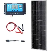 Vevor 100W monokrystallinsk solpanelsæt, 12V monokrystallinsk solpanel + laderegulator, 23% højeffektivt monokrystallinsk PV-modul, IP68 vandtæt til autocamper, både, camping, off-grid-system