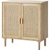 Vevor Rattanskab, Rattanopbevaringsskab med 2 magnetiske døre og justerbare hylder, Skænk til buffet, entré, stue eller køkken, naturlig