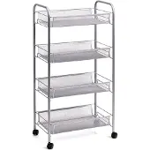 Zeller universel organizer i hylde med hjul, stålnet, mulighed for opbevaring i 4 niveauer,