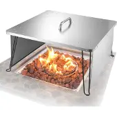Vevor Bålplads Varmeafviser, 645x645x370 mm Firkantet Udendørs Brændedæksel, Rustfrit Stål Bål Camping Brændefyring, Tryk Varmen Ned og Ud med 4 Foldbare Ben &amp; Bærehåndtag