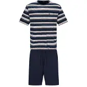 Hajo Pyjamas kort mørkeblå / grå-meleret / grøn