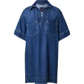 BOSS Kjole i blå denim med johnnykrave