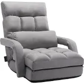 Vevor Gulvstol, Gulvgamingstol med 5 justerbare positioner og rygstøtte, Sammenklappelig sofastol med armlæn til voksne, Sofa med liggestol og ryghynde til stue og soveværelse, Grå