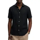 Superdry Superdrytil mænd. M4011104A Navy Riviera-skjorte (M), Casual, Linned, Korte ærmer, Blå
