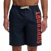 Superdry Superdrytil mænd. M3010268A Logo 19 Navy Boardshort badeshorts (M), Badetøj, Genanvendt polister, Blå
