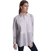 DKNY Pleat Front Tuxedo Skjorte Med Lange ærmer
