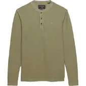 Superdry Superdrytil mænd. M6010975A Kaki Henley vaffelstrikket T-shirt (XL), Casual, Grøn, Bomuld, Lange ærmer