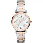 Fossil Dameur ES5156 Carlie Sølvfarvet/Rosaguldtonet stål Ø35 mm