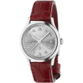 Gucci Dameur YA1265057 G-Timeless Sølvfarvet/Læder Ø32 mm