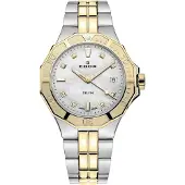 Edox Dameur 53020-357JM-NADD Delfin Hvid/Gul guldtonet stål Ø38 mm