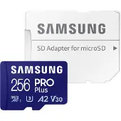 Samsung PRO Plus MB-MD256SA - Flashhukommelseskort (microSDXC til SD adapter inkluderet) - 256 GB - A2 / Video Class V30 / UHS-I U3 - microSDXC UHS-I - blå