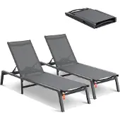 Vevor Chaiselongstole til udendørs brug, aluminiums terrassestole med justerbar 5-positioner, foldbare poolstole, lænestole og flade solariumsstole til terrasse, strand, pool, mørkegrå, 2 stk.