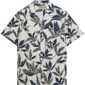 Superdry Superdrytil mænd. M4011136A Cabana Poolside beige skjorte (S), Casual, Bomuld, Korte ærmer