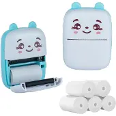 Extralink Set | Thermal printer EPP-002 Blue + Plain thermal paper 5 rolls