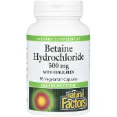 Natural Factors , Betain Hydroklorid med Fenugreek, 500 mg, 90 Vegetariske Capsuler