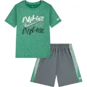 Nike Shortssæt - T-Shirt/Shorts - Dri-Fit - Smoke Grey/Grøn m. P - - 6 år (116) - Shorts