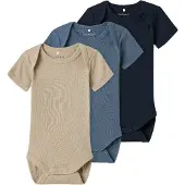 Name it Bodyer k/æ - Rib - Noos - NbnBody - 3-pak - China Blue - - 68 - Body K/Æ