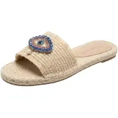 South Beach Pantoletter 'Evil Eye' beige / blå