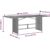 vidaXL havebord med glastop 190x80x75 cm polyrattan grå