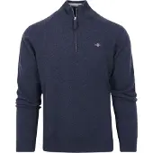 Gant Ganttil mænd. 87213 Meget fin fåreuldstrøje med marineblå halv lynlås (3XL), Casual, Bomuld