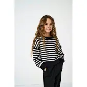 Kids Only Bluse - Strik - KogNewPiumo - Black/Egret Stripes - - 13-14 år (158-164) - Bluse