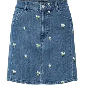 Pieces Flora Denim Emb Kort Nederdel Med Høj Talje