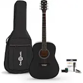 Gear4Music Dreadnought Venstrehånds Akustisk Guitar + Tilbehørspakke Sort