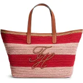 Tommy Hilfiger Shopper 'Woven Stripe Logo Appliqué Tote' lysebrun / lyserød / rød