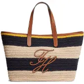 Tommy Hilfiger Shopper 'Woven Stripe Logo Appliqué Tote' beige / navy / karamel / gul
