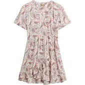 Superdry Superdrytil kvinder. W8011877A SS beige printet mini cross over-kjole (S), Casual, Viscose, Korte ærmer