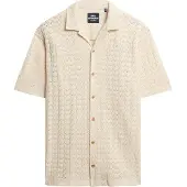 Superdry Superdrytil mænd. M4011058A Skjorte med strikket tekstur, beige (XXL), Casual, Bomuld, Korte ærmer