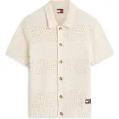 Tommy Hilfiger Cardigan 'Tommy Badge Woven Short Sleeve' creme