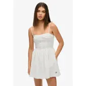 Superdry Superdrytil kvinder. W8012023A Broderie Cami Mini Dress hvid (L), Casual, Bomuld, Uden ærmer/stropper