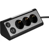 REV Light Socket Stikdåse med USB og LED-Lys - Sølv / Sort