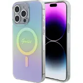 GUESS IML Iridescent MagSafe-etui til iPhone 15 Pro - turkis
