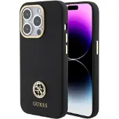 GUESS Silikone Logo Strass 4G-etui til iPhone 15 Pro Max - sort