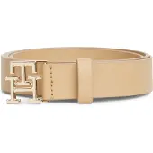 Tommy Hilfiger Bælte 'TH Monogram Plaque Buckle' beige