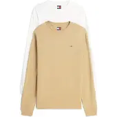 Tommy Hilfiger Bluser & t-shirts 'Tommy Flag Slim Long Sleeve T' beige / hvid