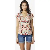 KOROSHI Bluse ecru / aqua / rød / lys rød