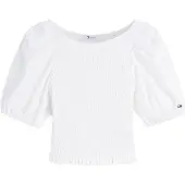 Tommy Hilfiger Bluse 'Smock Slim Short Sleeve Blouse' hvid
