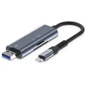 Tech-Protect UltraBoost SD/micro SD-kortlæser med Lightning /USB-A-stik - grå