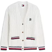 Tommy Hilfiger Cardigan 'Global Stripe Oversized Cable' rød / sort / hvid