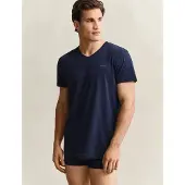 Gant Ganttil mænd. 900012018 Sæt med 2 v-hals T-shirts navy, hvid (S), Afslappet, Bomuld, Korte ærmer, Blå