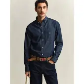 Gant Ganttil mænd. 3000400 Skjorte Regular Fit navy indigo (3XL), Casual, Bomuld, Klassisk, Lange ærmer, Blå