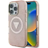 GUESS IML Metal Glitter 4G Circle Triangle MagSafe-etui til iPhone 16 Pro Max - Pink