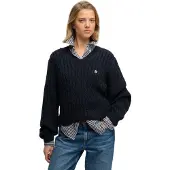 Superdry Superdrytil kvinder. W6110742A Marineblå oversized kabelstrikket sweater (S), Casual, Bomuld