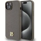 DKNY MagSafe-etui med lædermønster og metallogo til iPhone 15 / 14 / 13 - brun