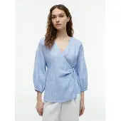 Tommy Hilfiger Bluse 'Relaxed Fit Pure Wrap Blouse' beige / navy / lyseblå