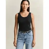 Gant Ganttil kvinder. 4201409 Ribbet tanktop sort (L), Casual, Bomuld, Uden ærmer/stropper